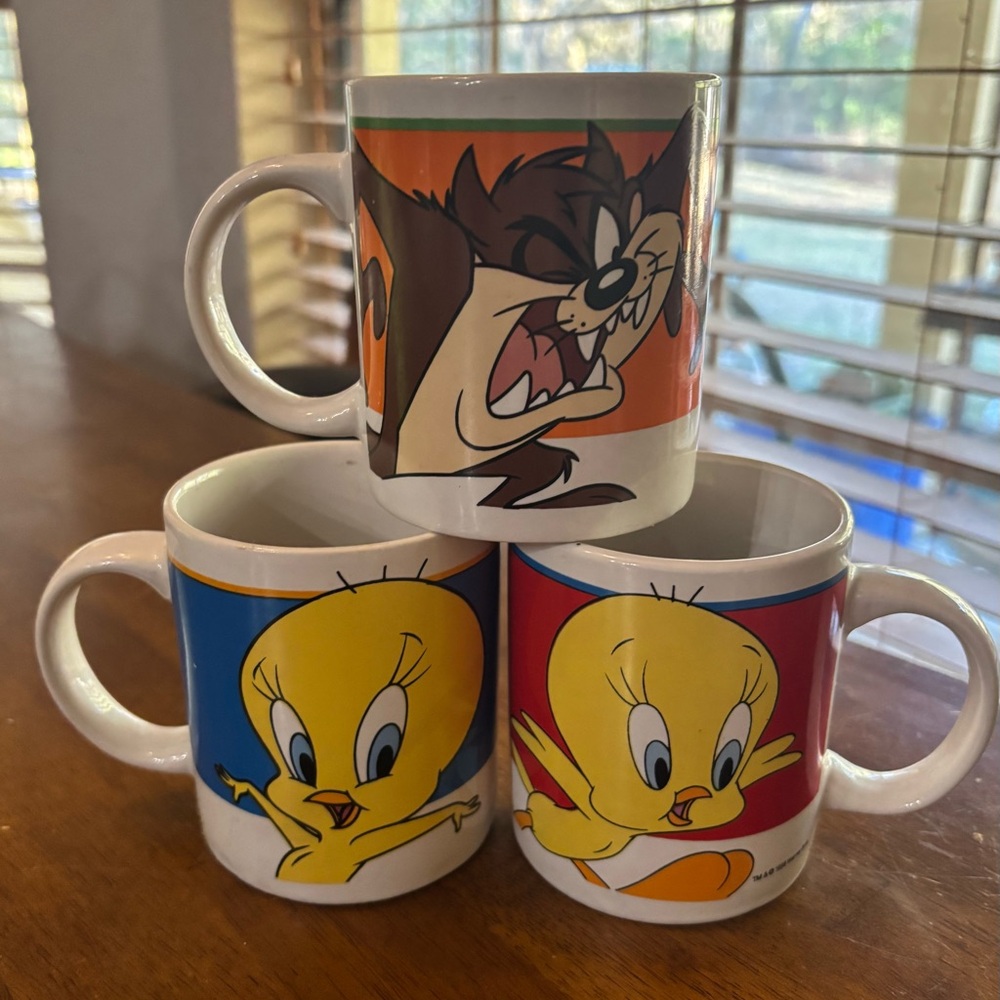Vintage Looney Tunes Tweety taz Coffee Mug Cup 1990s Warner Bros Gibson lot
